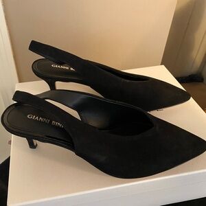 Black suede sling back dress shoe